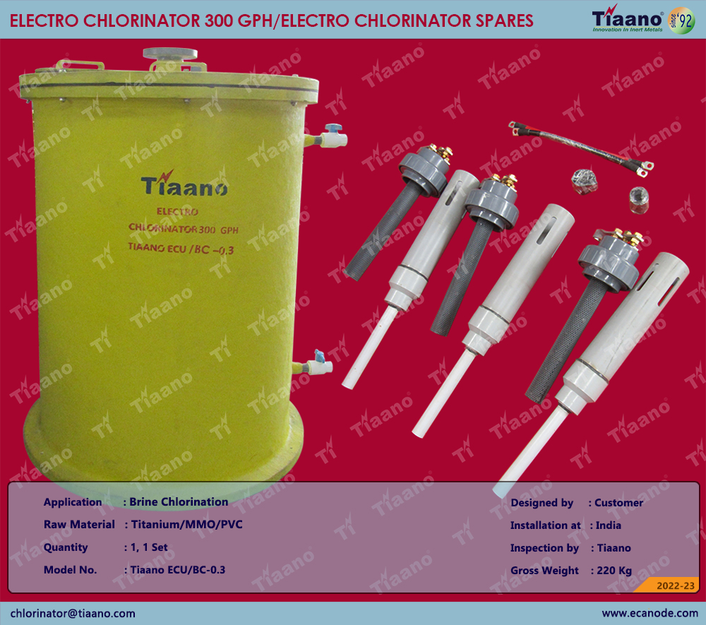 Manufacturing and Supply of Electro Chlorinator 300 GPH for Brine Chlorination
