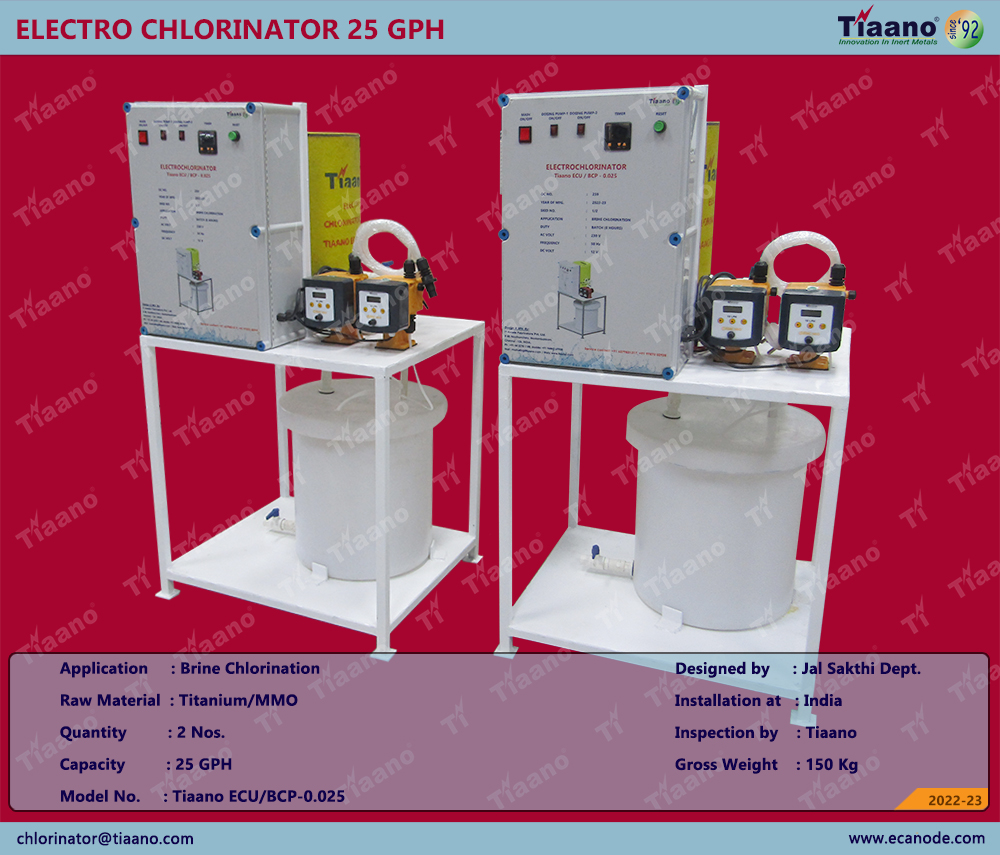 Tiaano Manufacture and Supply of Electro Chlorinator 25 GPH for Brine Chlorination