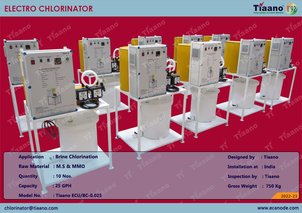 Tiaano Manufacturing and Supply of Electro Chlorinator 25 GPH for Brine Chlorination.